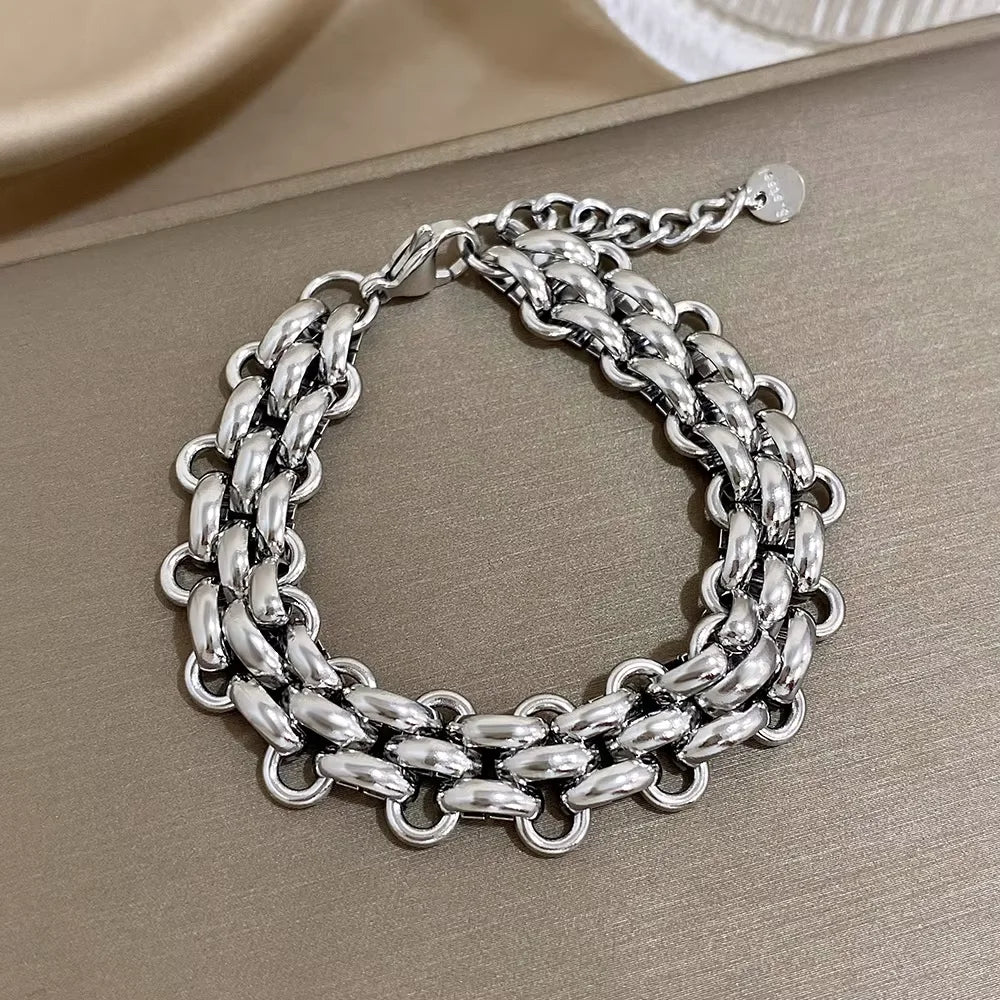 Trendiges massives Edelstahlarmband mit dicker Gliederkette im glänzenden Punk Statement Look