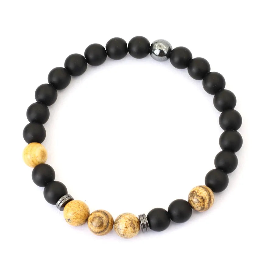 Herrenarmband mit 8 mm Onyx- und Tigerauge-Steinen