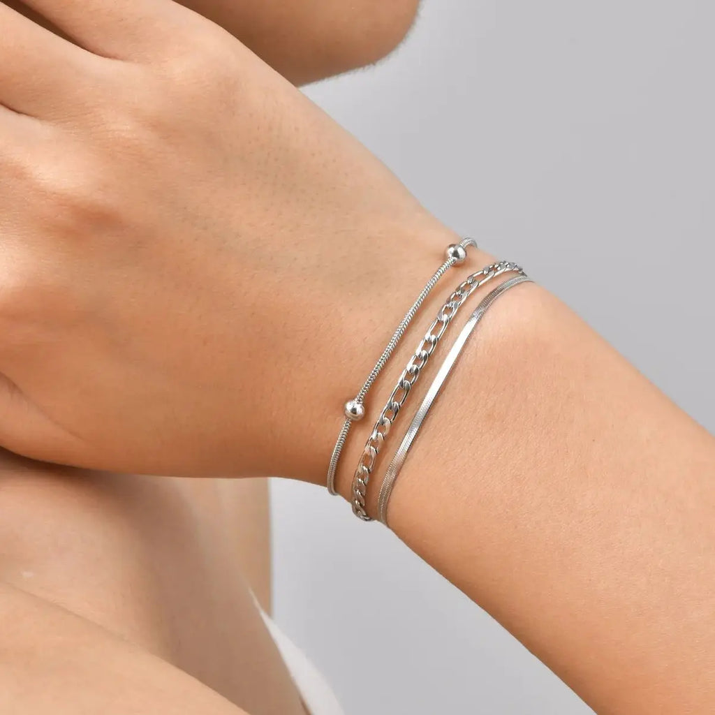 Damen‑Armband‑Set aus vergoldeten Edelstahlketten, 3‑teilig