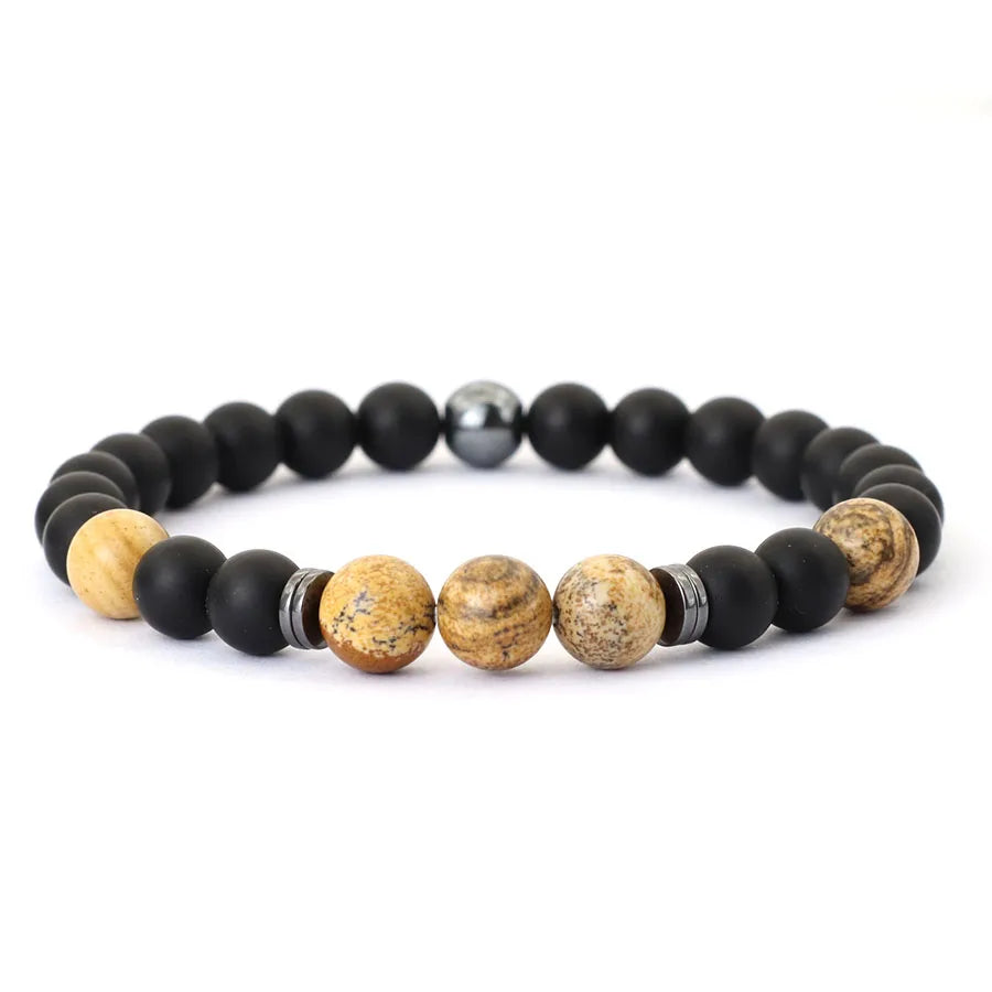 Herrenarmband mit 8 mm Onyx- und Tigerauge-Steinen