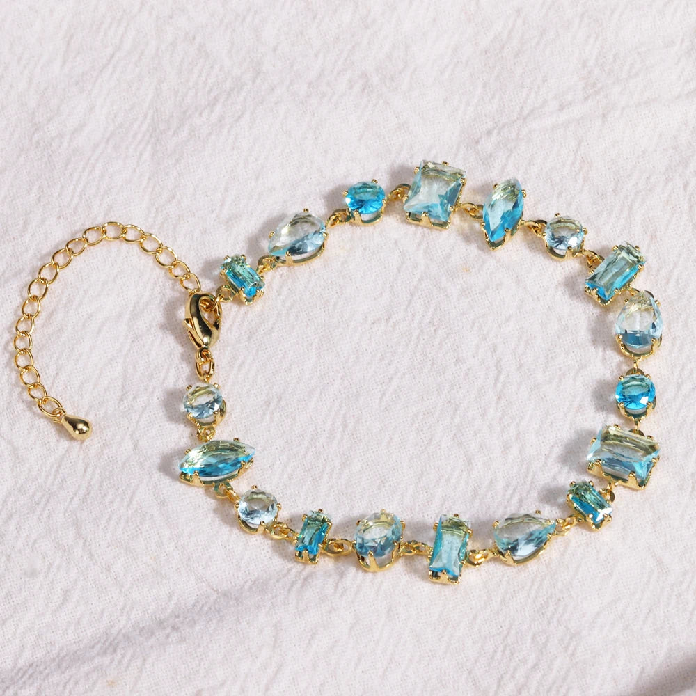 Elegantes Tennisarmband in Violett und Blau mit Zirkonia und modernem Geometry Look