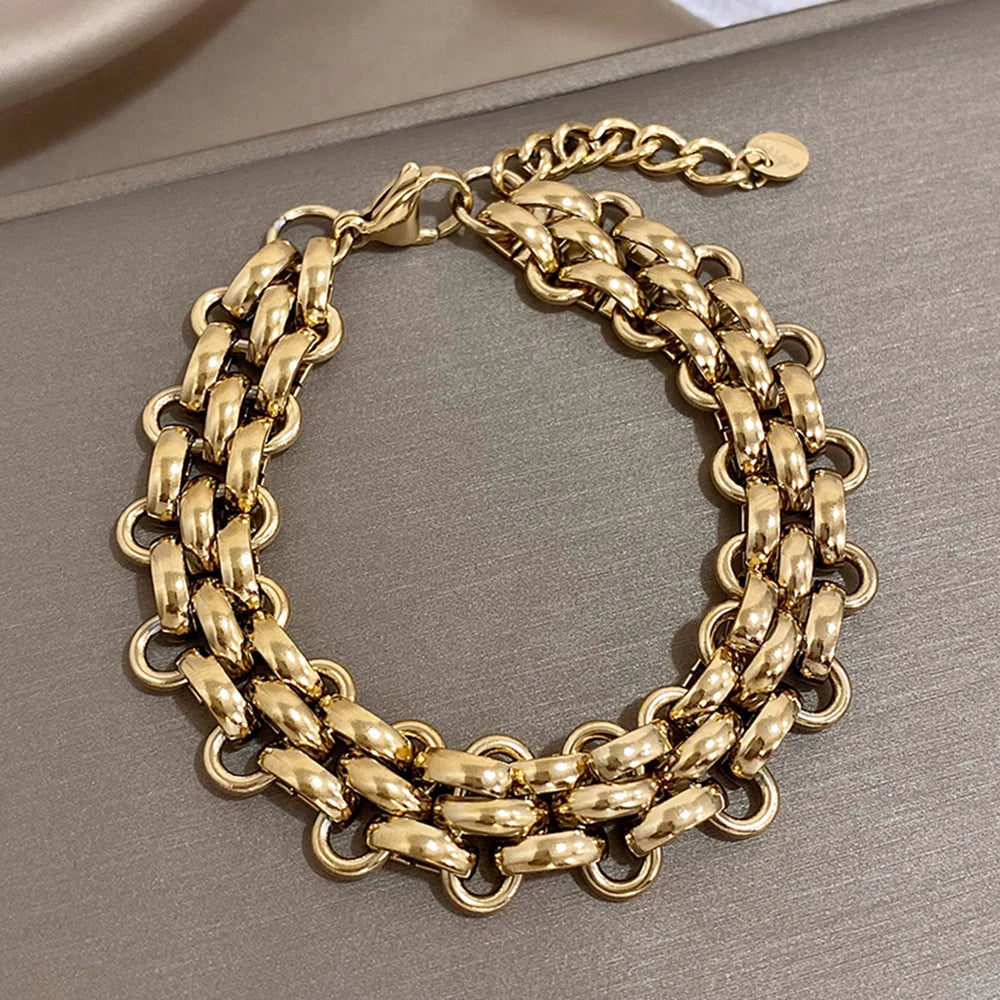 Trendiges massives Edelstahlarmband mit dicker Gliederkette im glänzenden Punk Statement Look