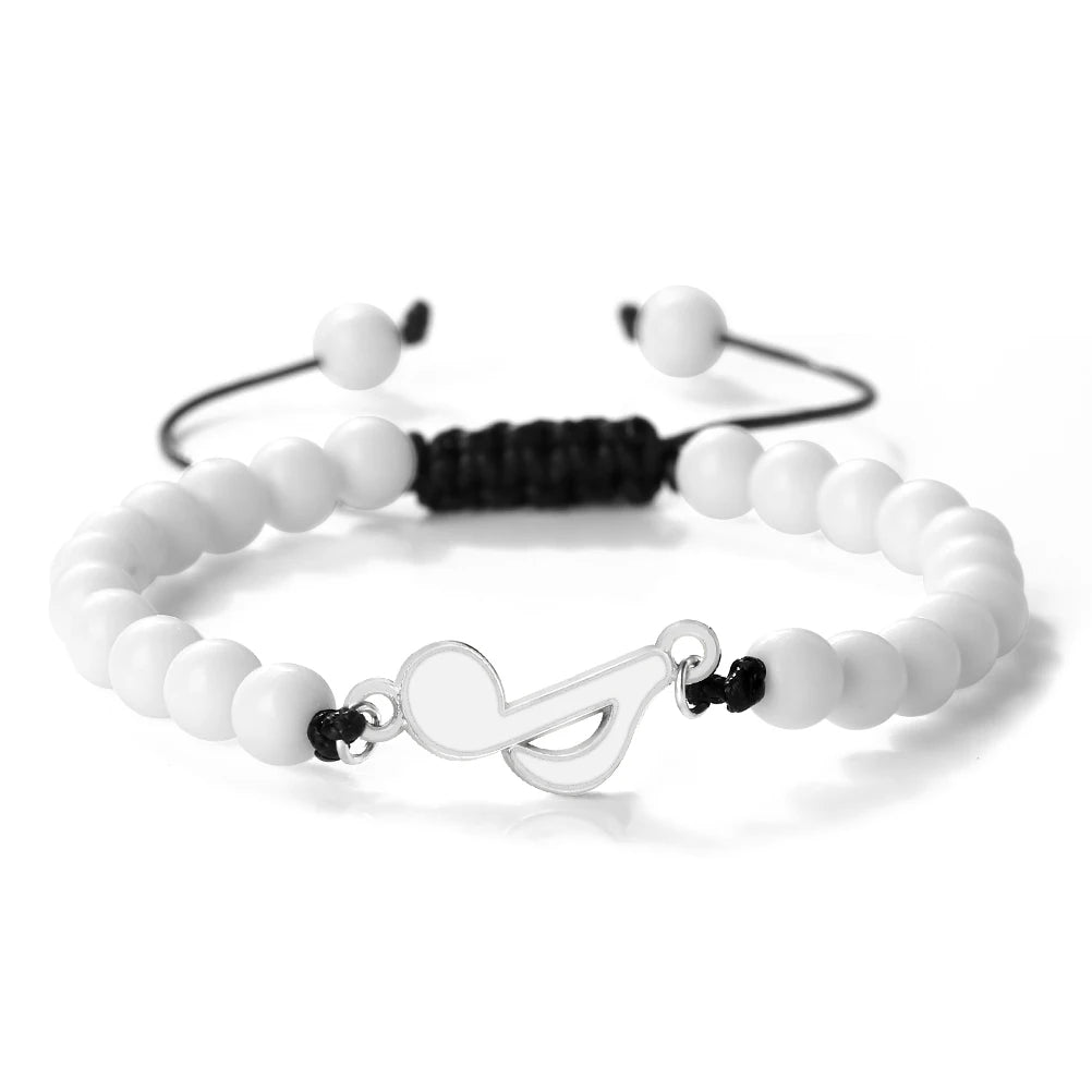 Rot-Schwarzes Notenarmband, Geflochten, 6‑mm Perlen
