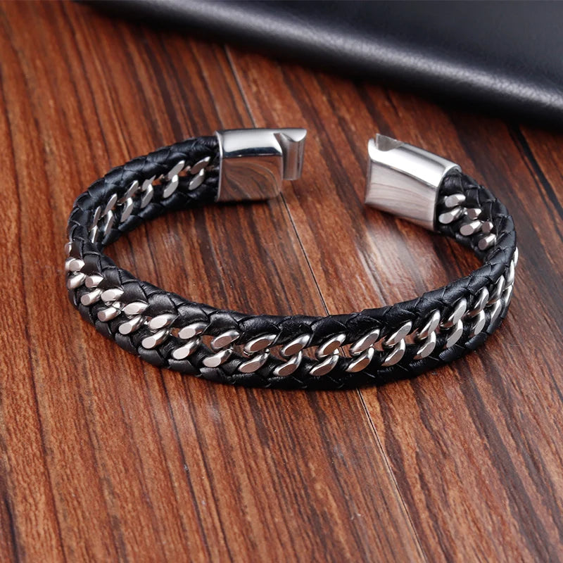 Geflochtenes Lederarmband für Herren im Punk-Stil