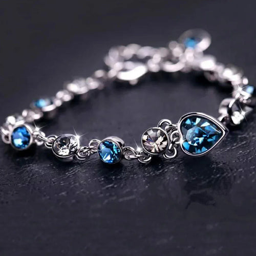 925 Sterling-Silber Damenarmband mit blauem Kristallherz