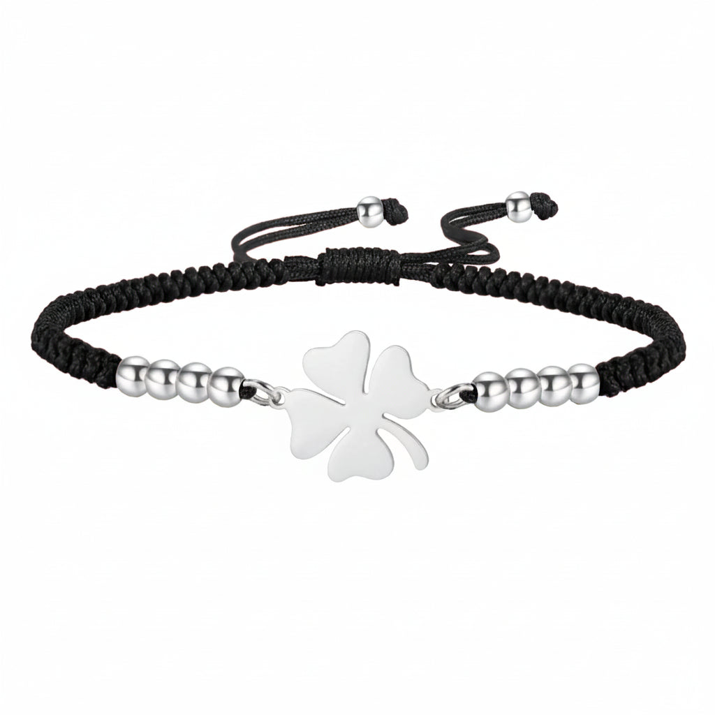 Verstellbares Kleeblatt‑Armband aus Rope‑Band und Edelstahl