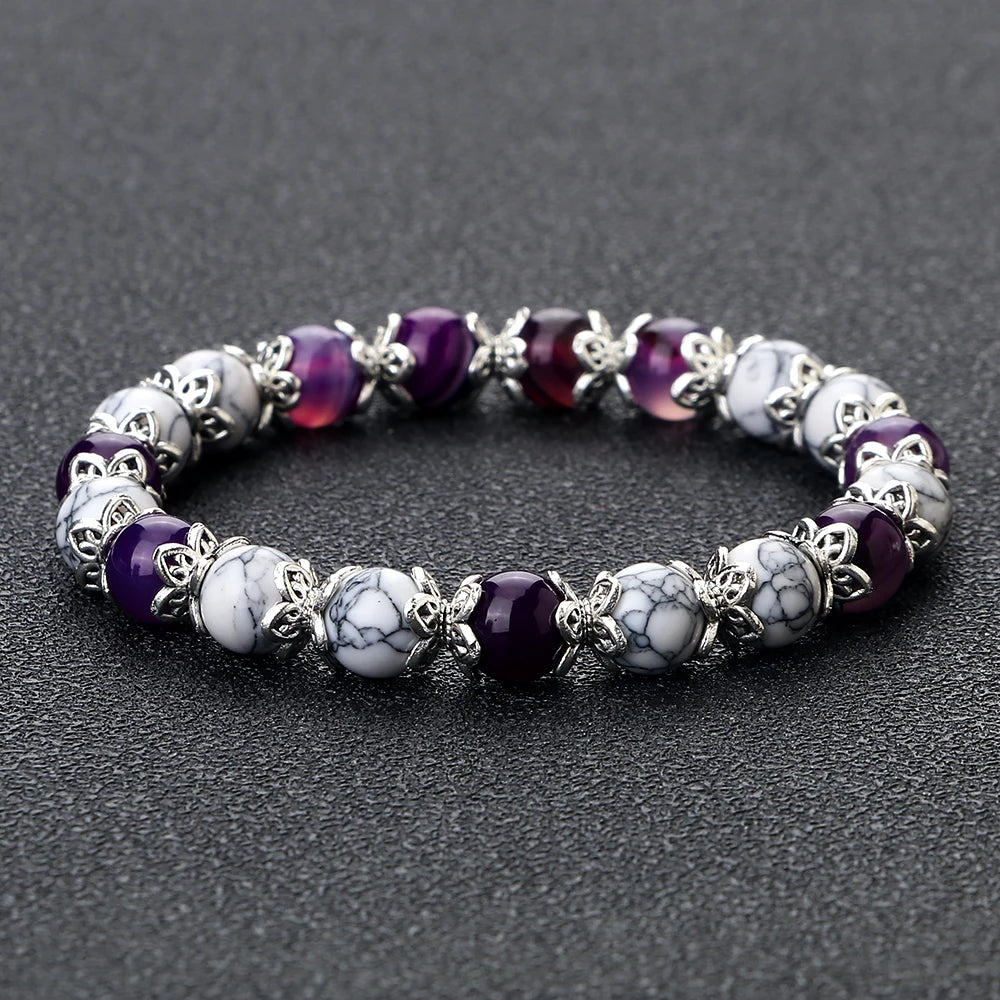 Elastisches Damen‑Armband aus Naturstein, 8 mm Perlen