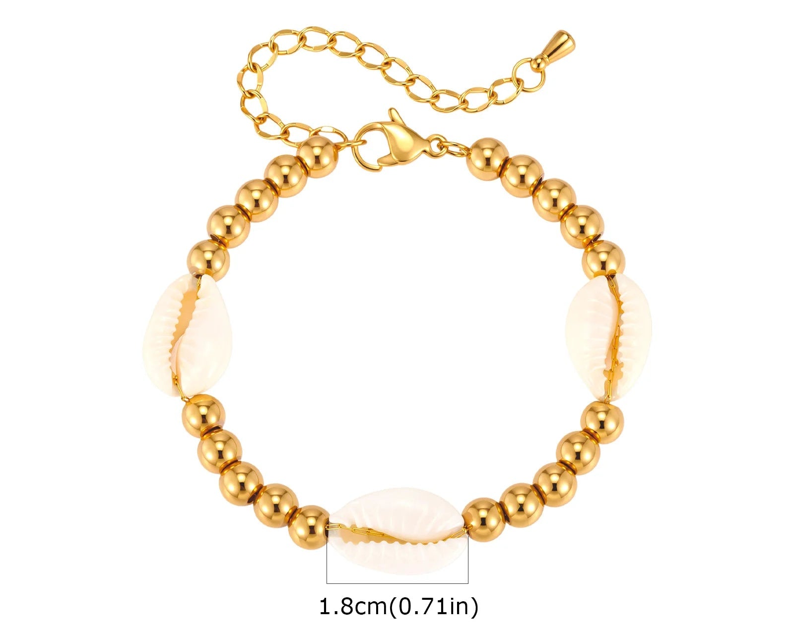 Sommer‑Perlenarmband mit Muschel‑Charm und poliertem Edelstahl
