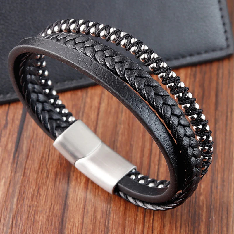 Geflochtenes Lederarmband für Herren im Punk-Stil