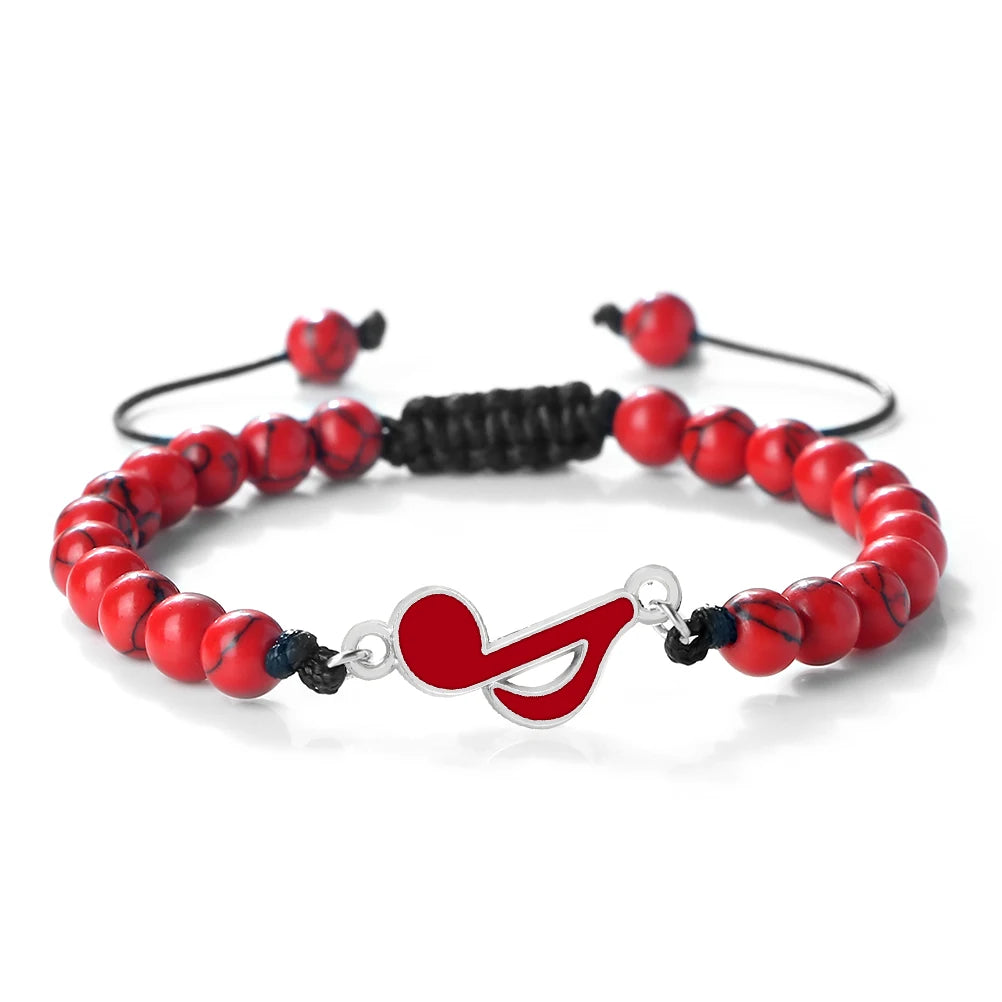 Rot-Schwarzes Notenarmband, Geflochten, 6‑mm Perlen