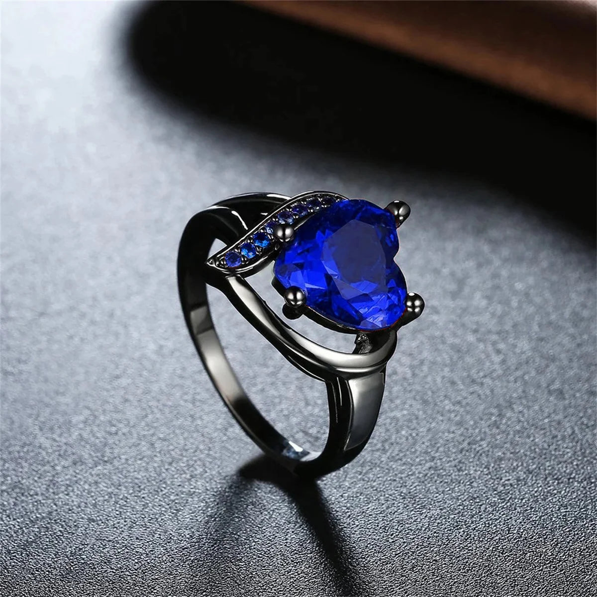 Modische Paarringe, elegant mit Herzmotiv und blauen Zirkon-Rhinestones