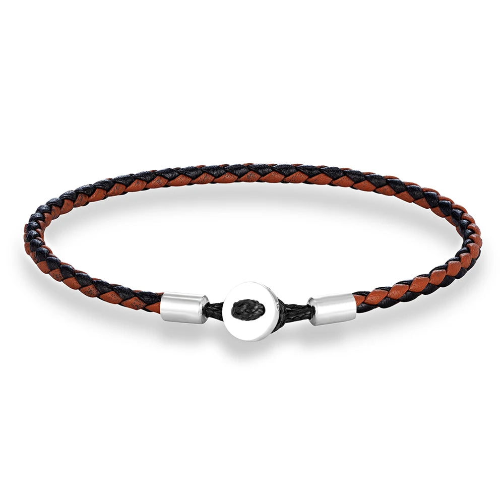 Geflochtenes Lederarmband mit Edelstahl‑Knopf