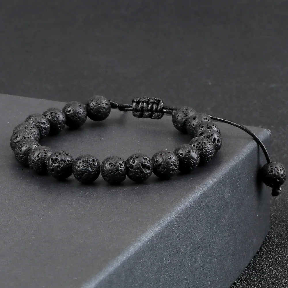 Klassisches Armband aus schwarzem Lavastein – Naturstein-Perlen