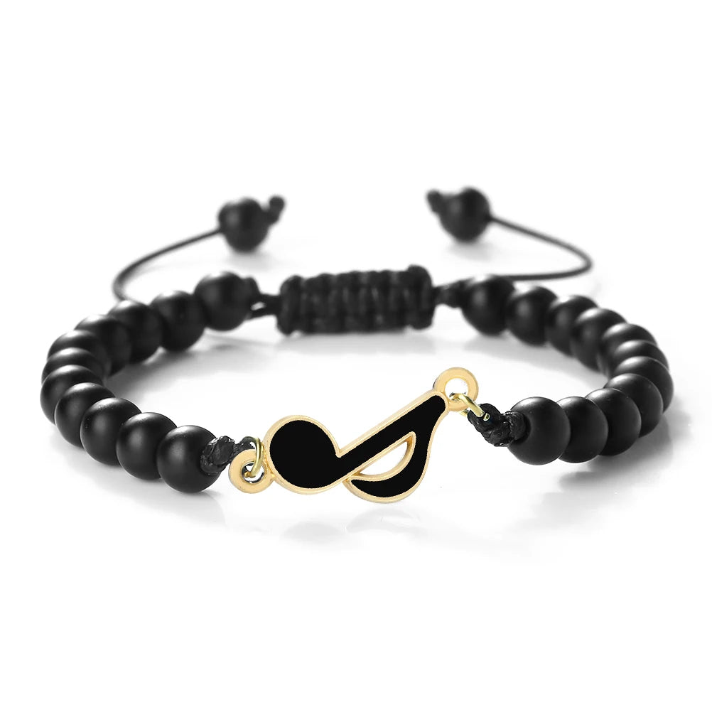 Rot-Schwarzes Notenarmband, Geflochten, 6‑mm Perlen