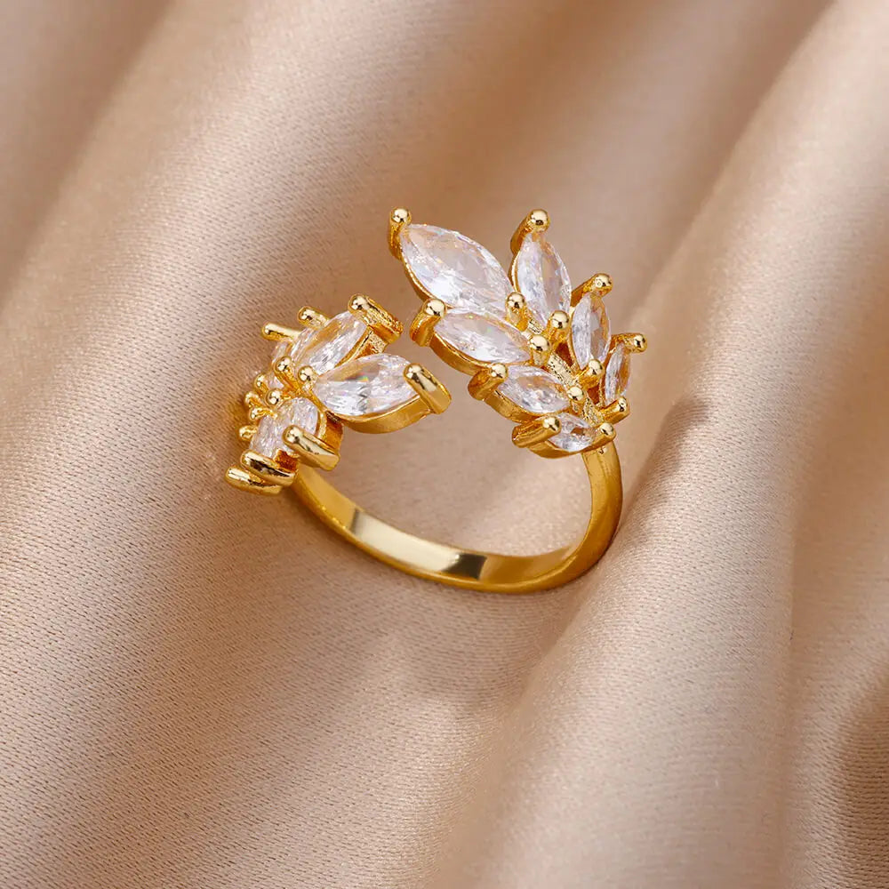 Weiße Zirkon-Blumenringe für Damen aus Edelstahl