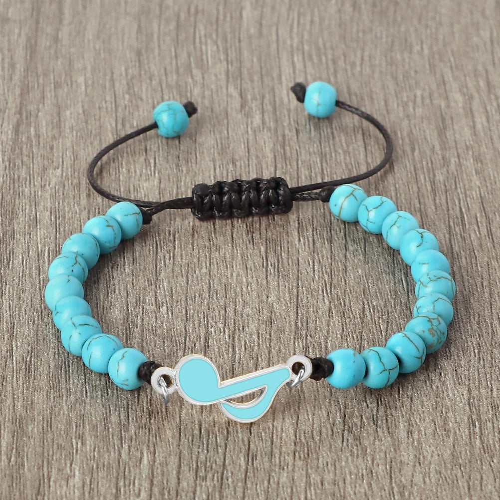 Rot-Schwarzes Notenarmband, Geflochten, 6‑mm Perlen