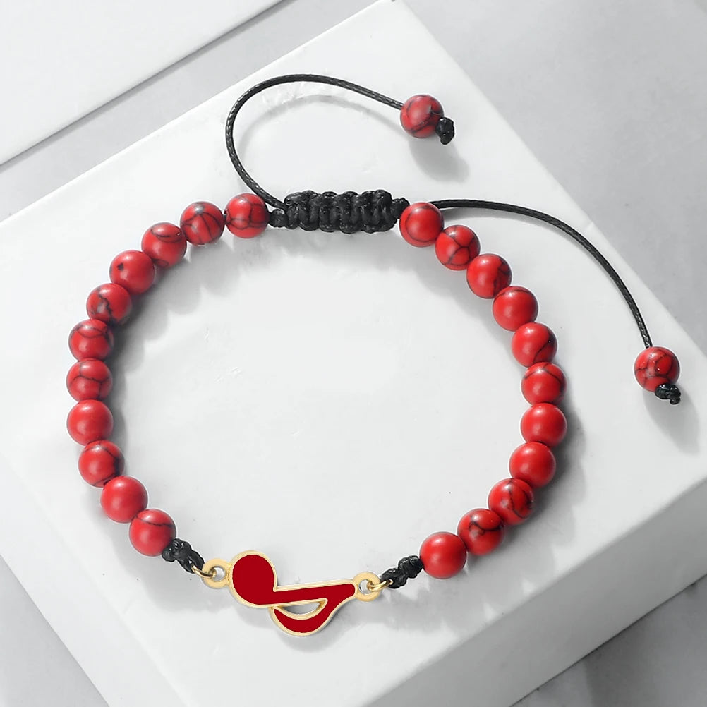 Rot-Schwarzes Notenarmband, Geflochten, 6‑mm Perlen