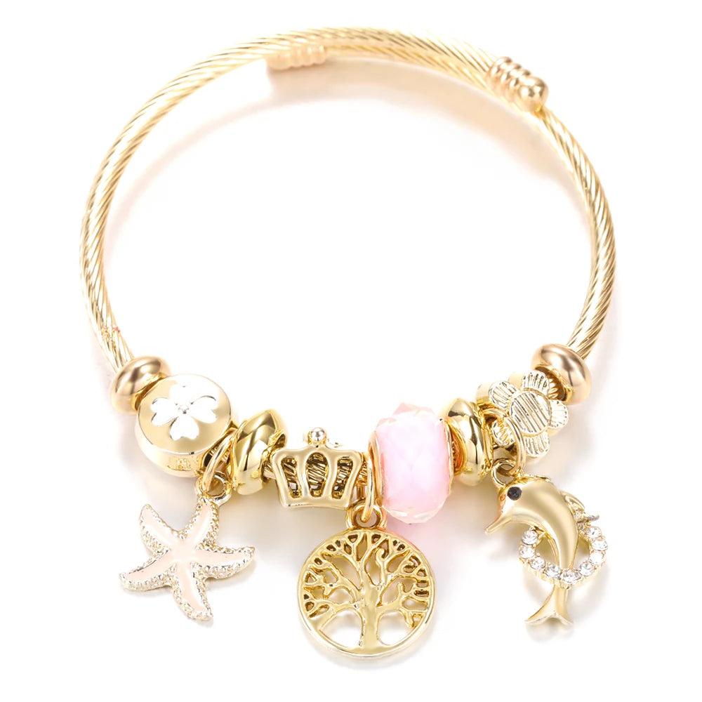 Elegante Frauenarmband mit Herz‑ und Ballerina‑Motiven, stilvolles Accessoire