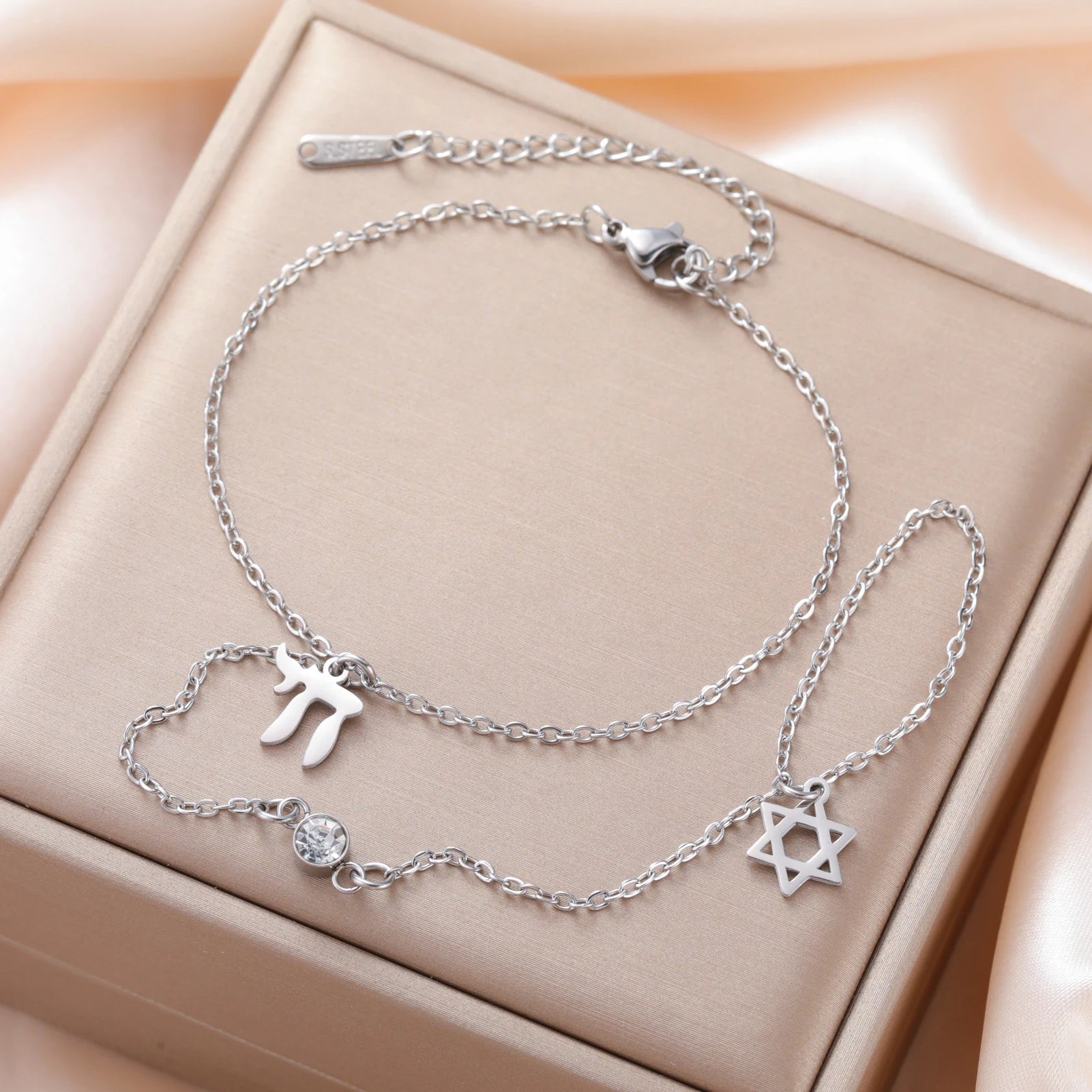 Finger-Armband mit Davidstern & Chai-Symbol für Damen