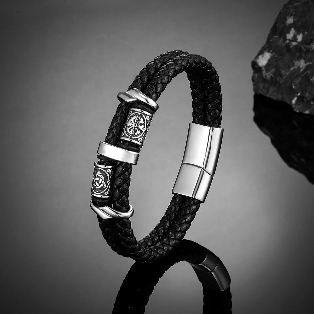 Punk-Herrenarmband im Wikinger-Stil aus Leder