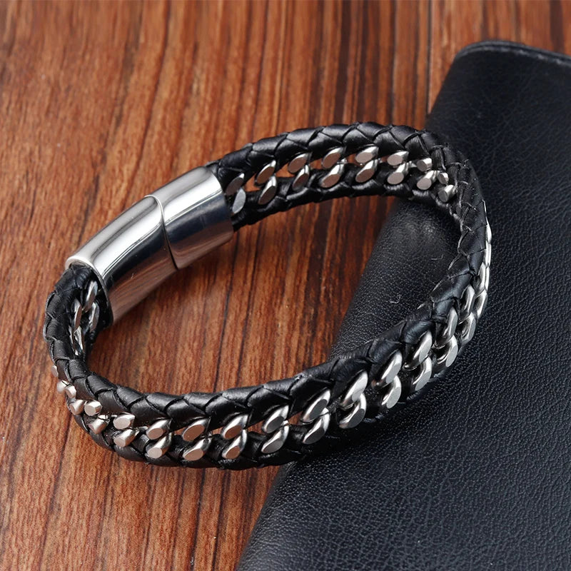 Geflochtenes Lederarmband für Herren im Punk-Stil