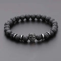 Totenkopf Hämatit Perlenarmband mit 8 mm Lava Stein für Herren
