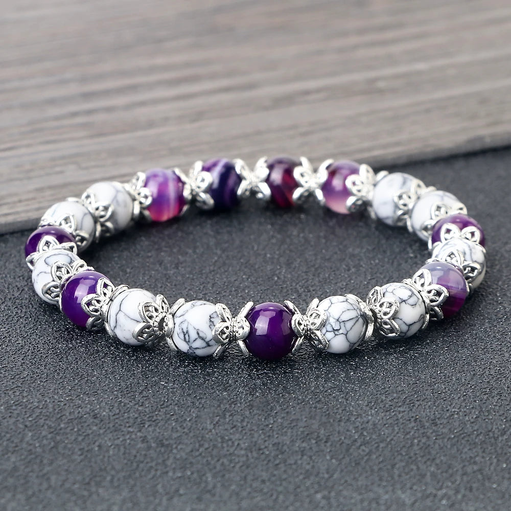 Elastisches Damen‑Armband aus Naturstein, 8 mm Perlen