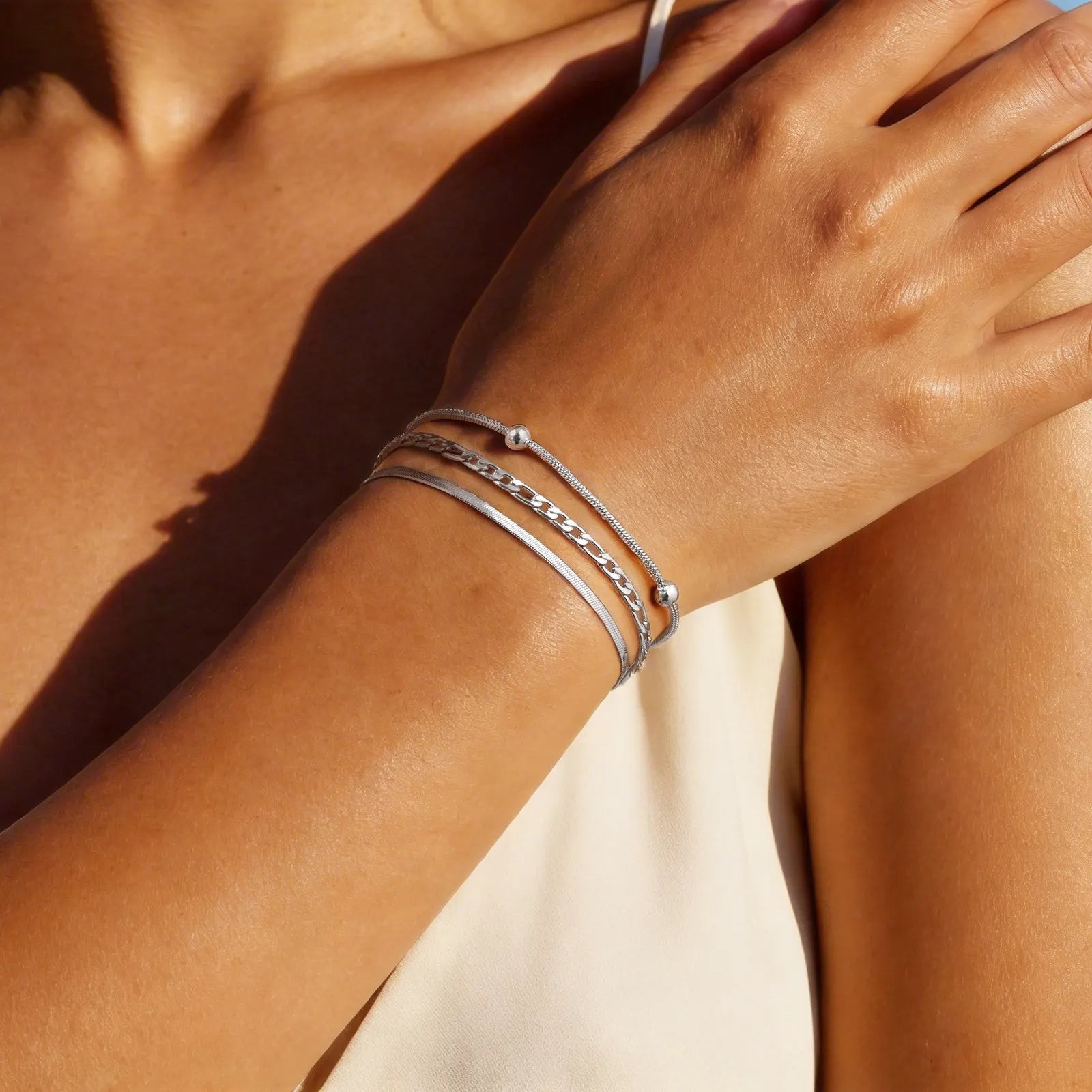 Damen‑Armband‑Set aus vergoldeten Edelstahlketten, 3‑teilig