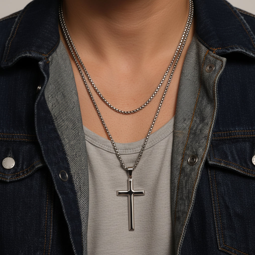 Jesus-Kreuz, spiritueller Schmuck für Männer aus Edelstahl