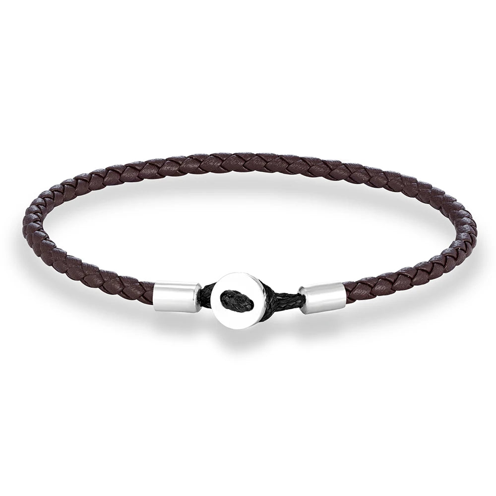 Geflochtenes Lederarmband mit Edelstahl‑Knopf