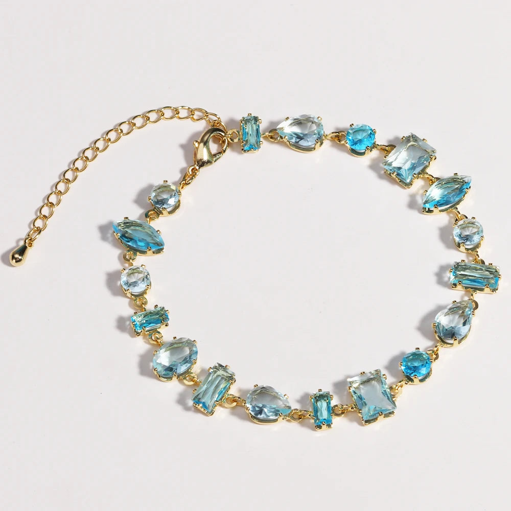 Elegantes Tennisarmband in Violett und Blau mit Zirkonia und modernem Geometry Look