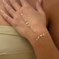 Goldfarbenes Edelstahl‑Handkettenarmband mit Waterdrop‑Strass und Link‑Ring‑Design