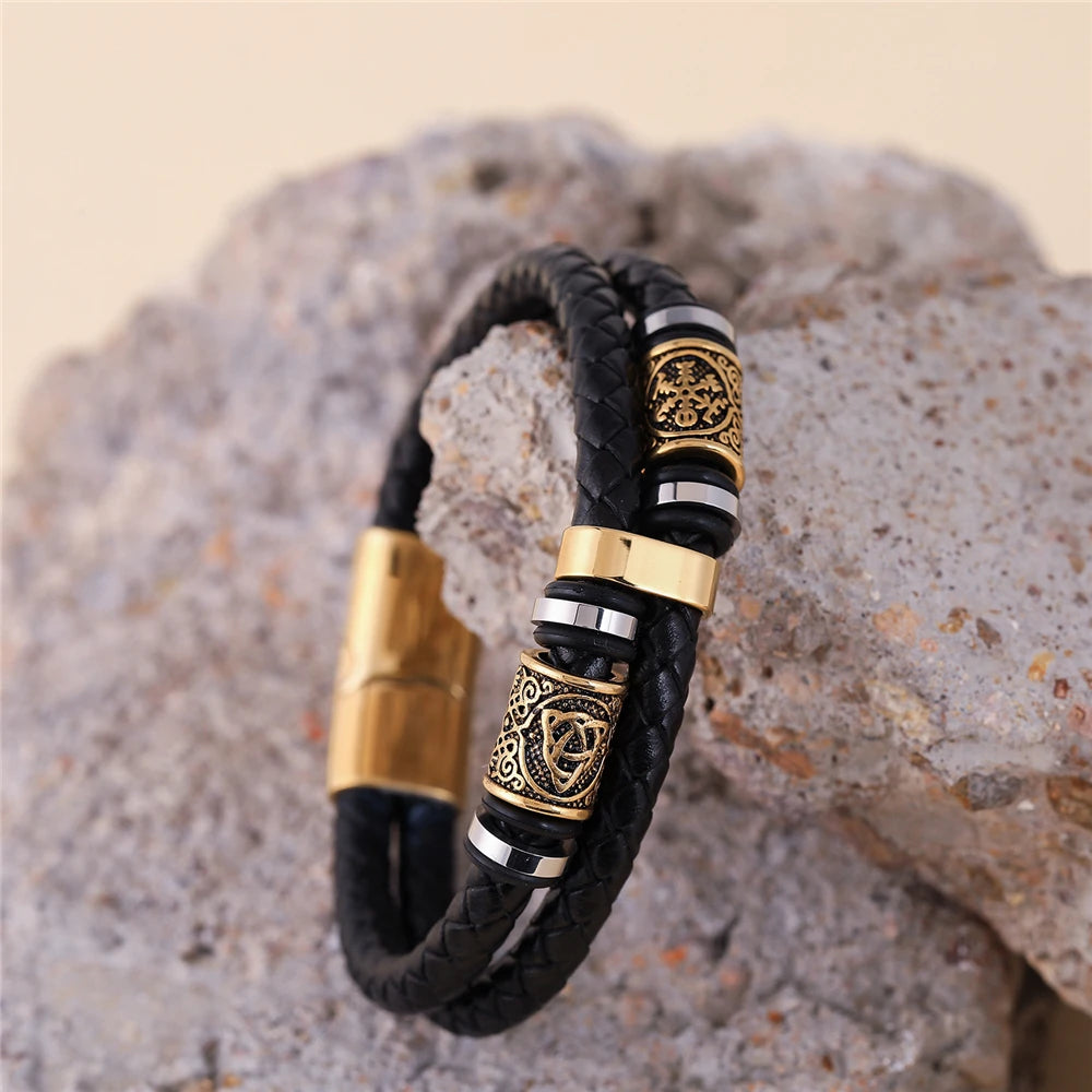 Punk-Herrenarmband im Wikinger-Stil aus Leder