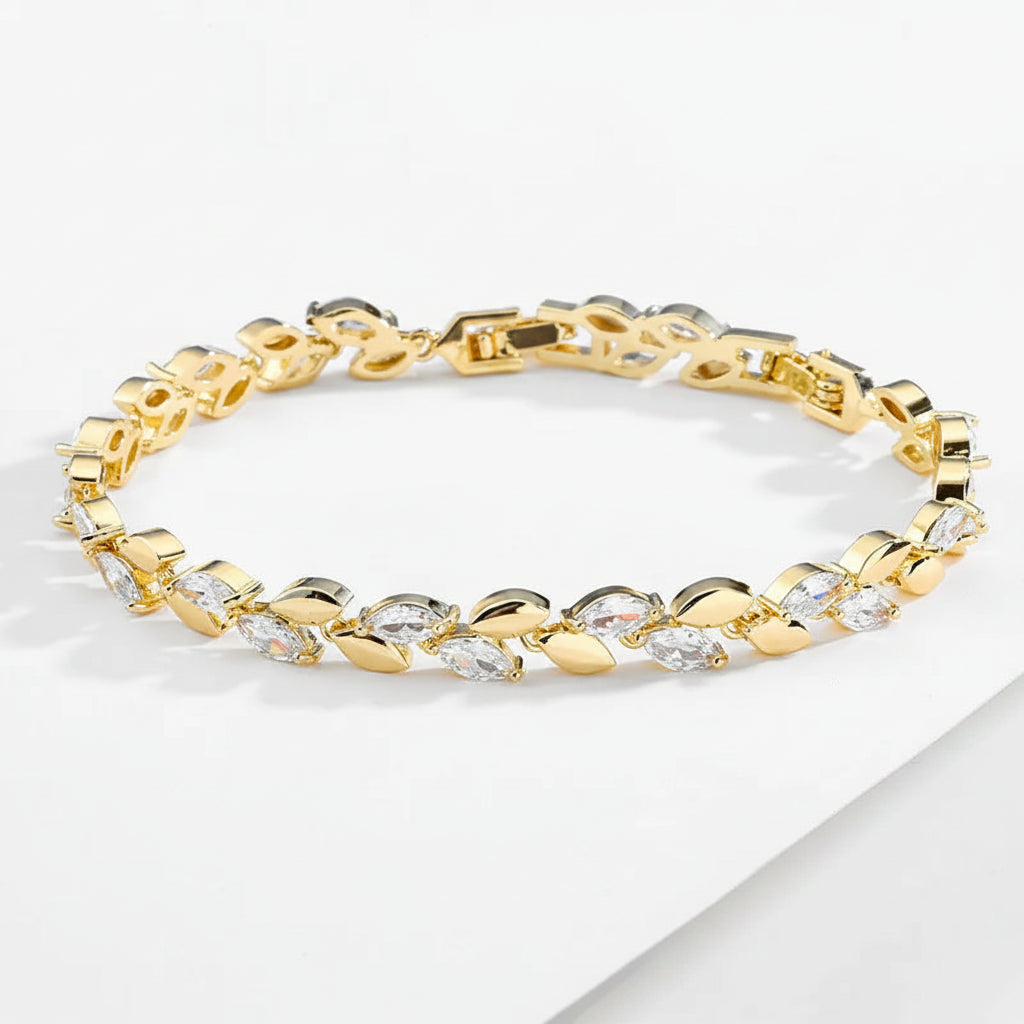 Zirkonia Blattarmband mit Marquise‑Schliff und polierter Metallfassung