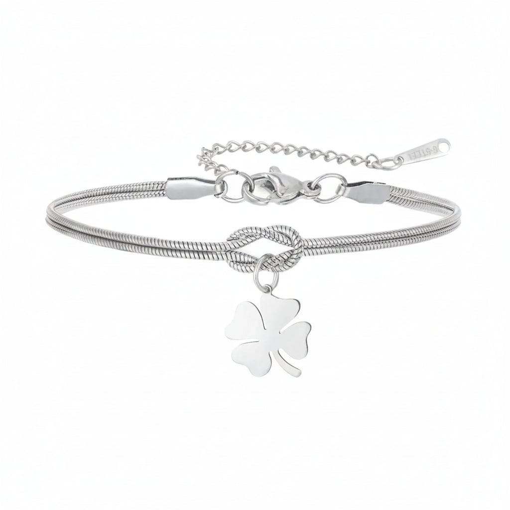 Verstellbares Kleeblatt‑Armband aus Rope‑Band und Edelstahl