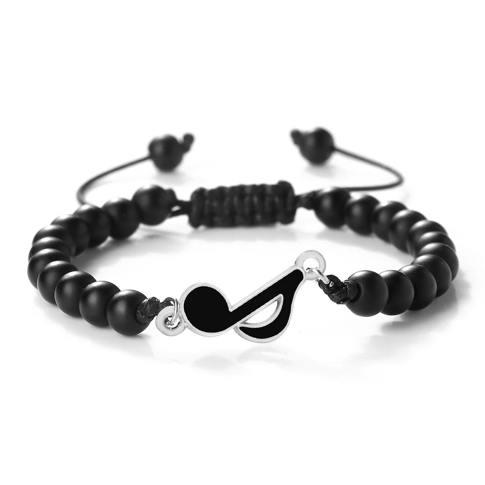 Rot-Schwarzes Notenarmband, Geflochten, 6‑mm Perlen