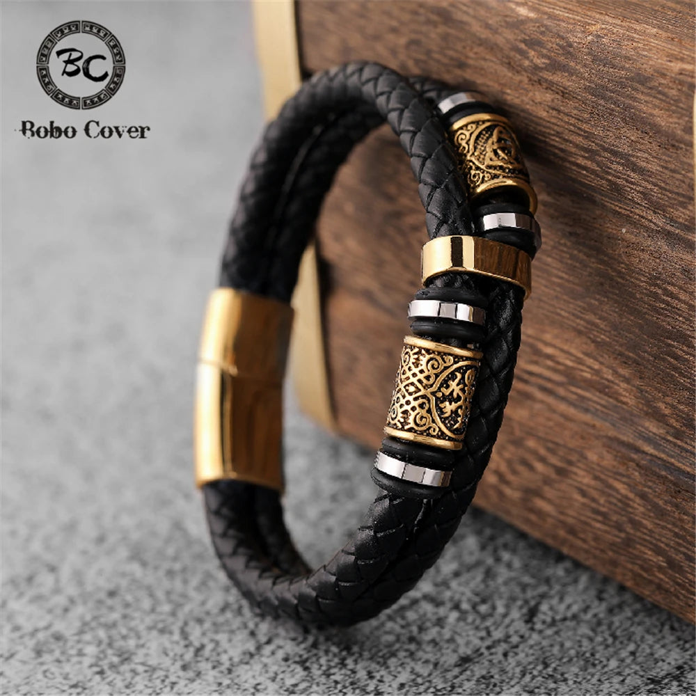 Punk-Herrenarmband im Wikinger-Stil aus Leder