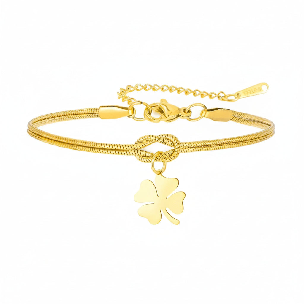 Verstellbares Kleeblatt‑Armband aus Rope‑Band und Edelstahl