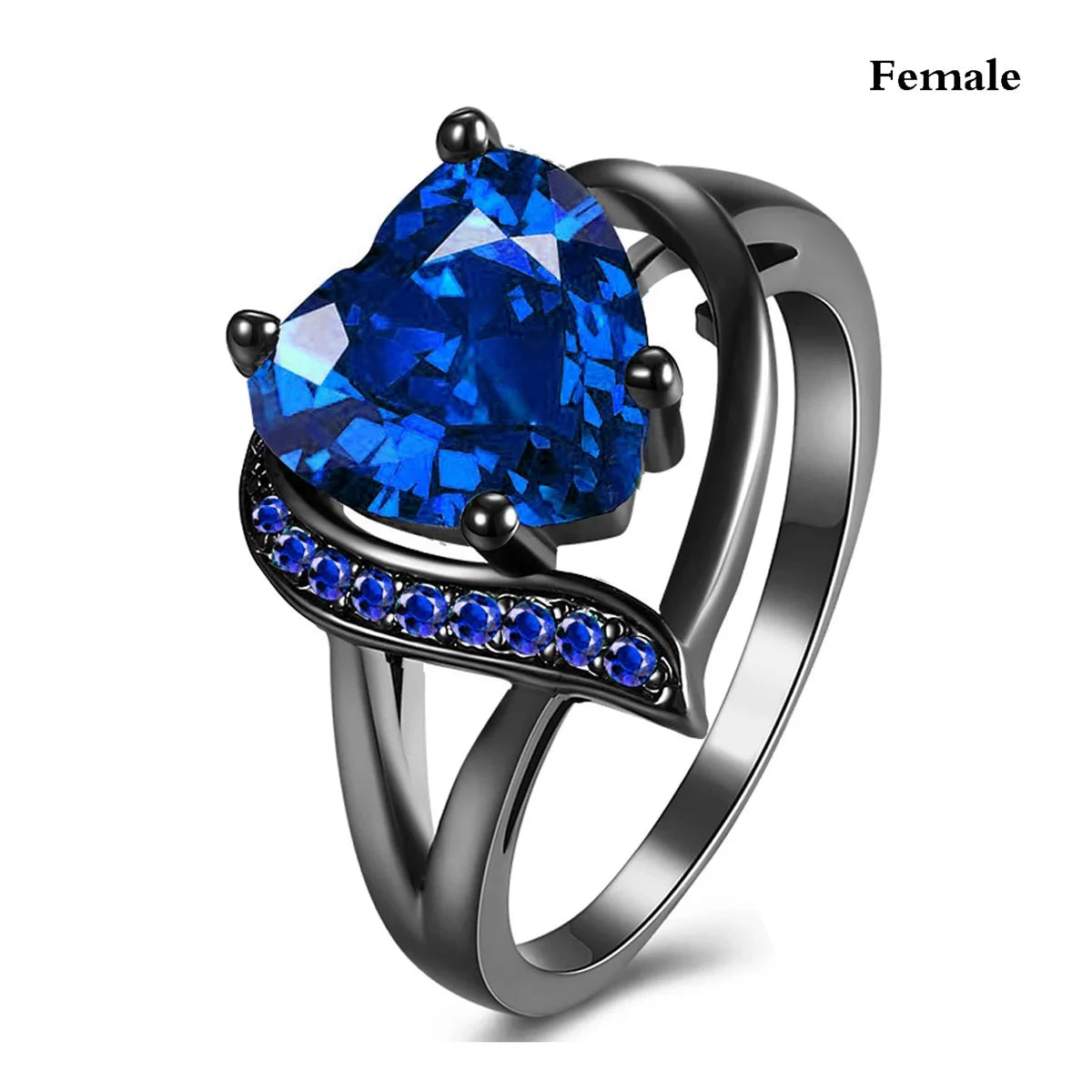 Modische Paarringe, elegant mit Herzmotiv und blauen Zirkon-Rhinestones