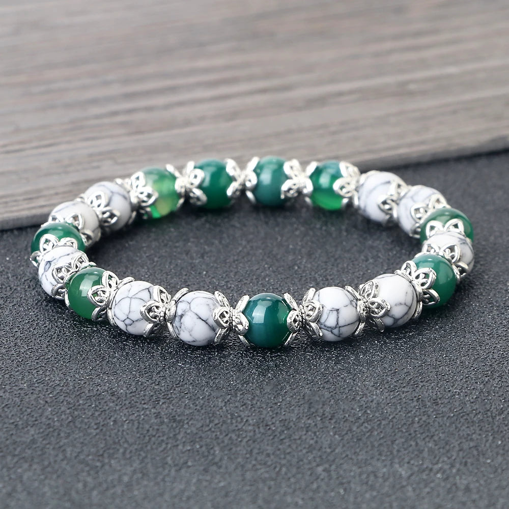 Elastisches Damen‑Armband aus Naturstein, 8 mm Perlen
