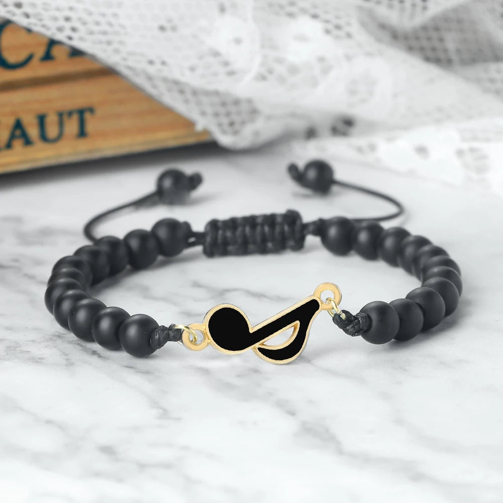 Rot-Schwarzes Notenarmband, Geflochten, 6‑mm Perlen