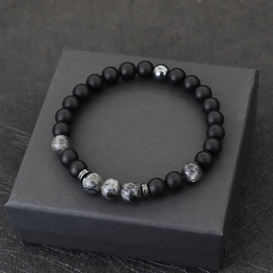 Herrenarmband mit 8 mm Onyx- und Tigerauge-Steinen