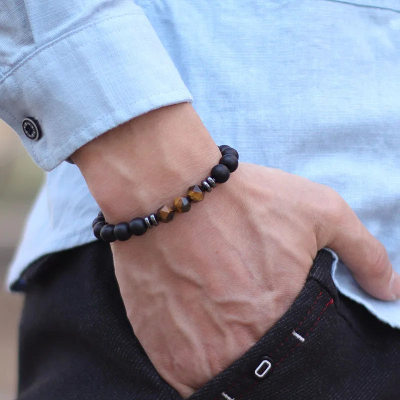 Herrenarmband aus schwarzem Onyx mit Tigerauge & Sodalith