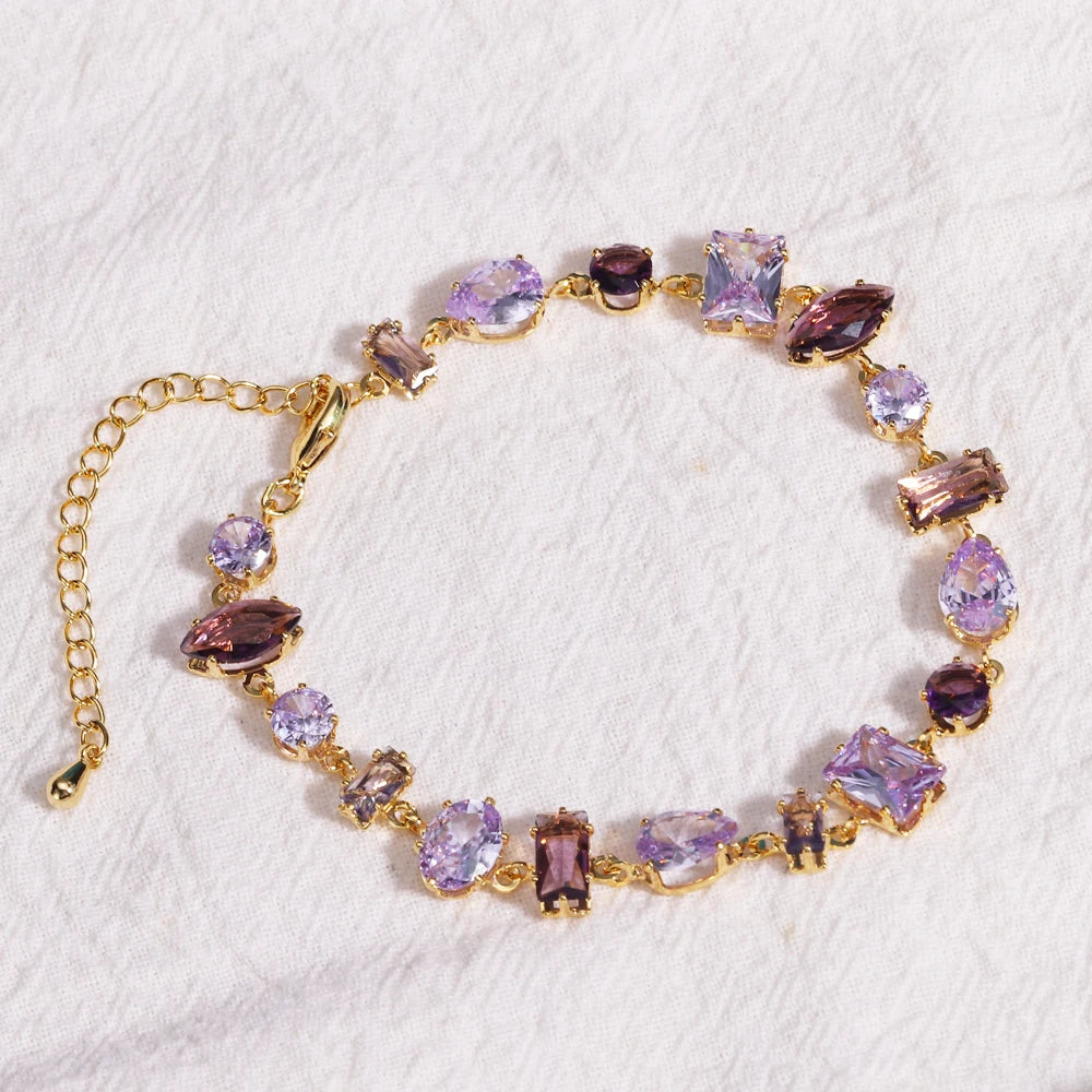 Elegantes Tennisarmband in Violett und Blau mit Zirkonia und modernem Geometry Look