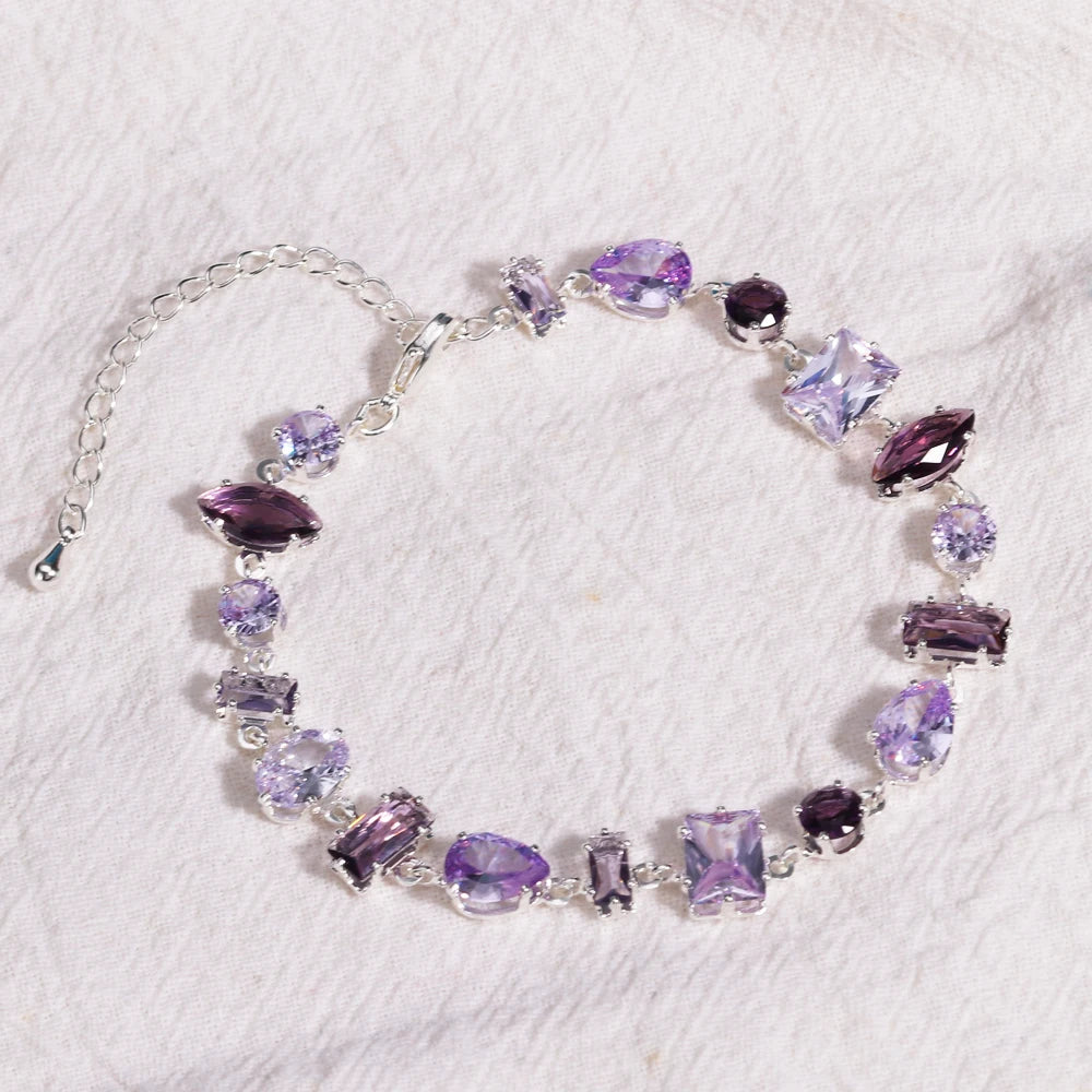 Elegantes Tennisarmband in Violett und Blau mit Zirkonia und modernem Geometry Look