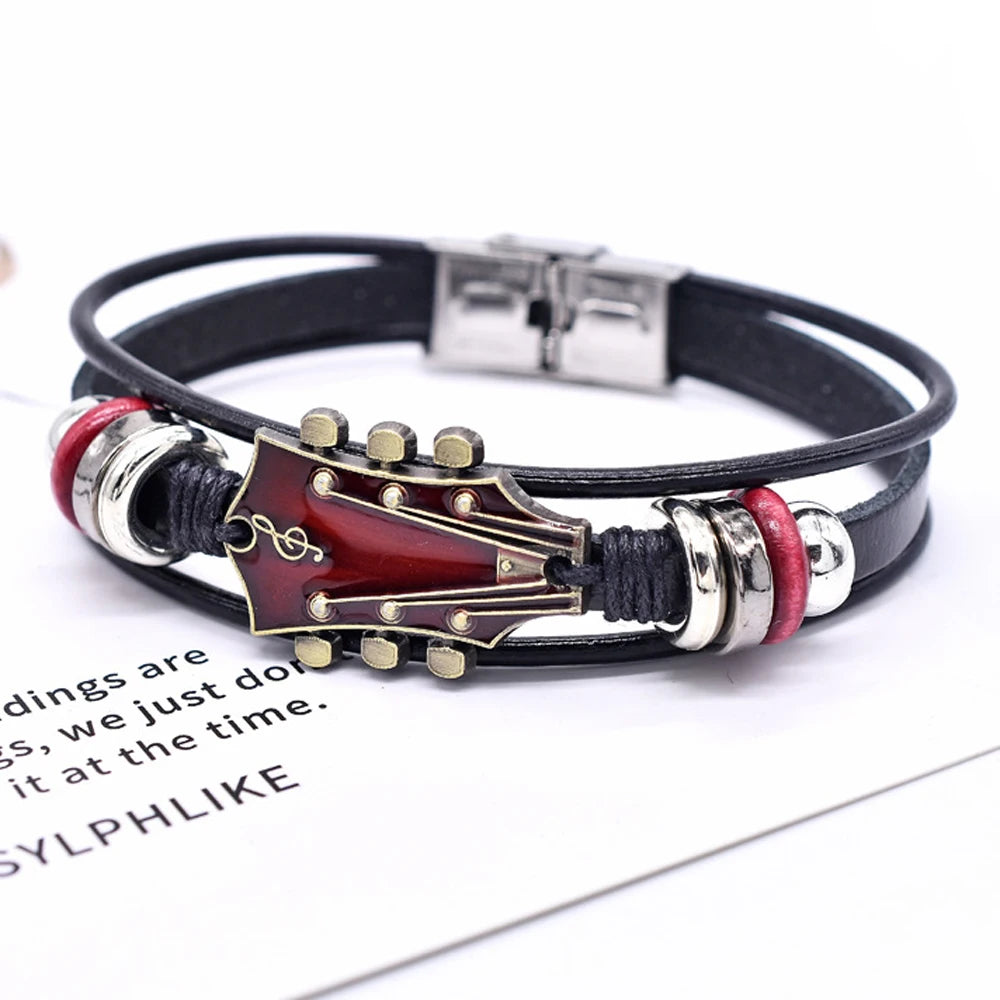 Geflochtenes Gitarrenarmband aus Kunstleder im Retro Look für Musikfans