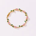 Zartes Armband mit tulpenrosa Zirkonia und filigranen Rankenblumen
