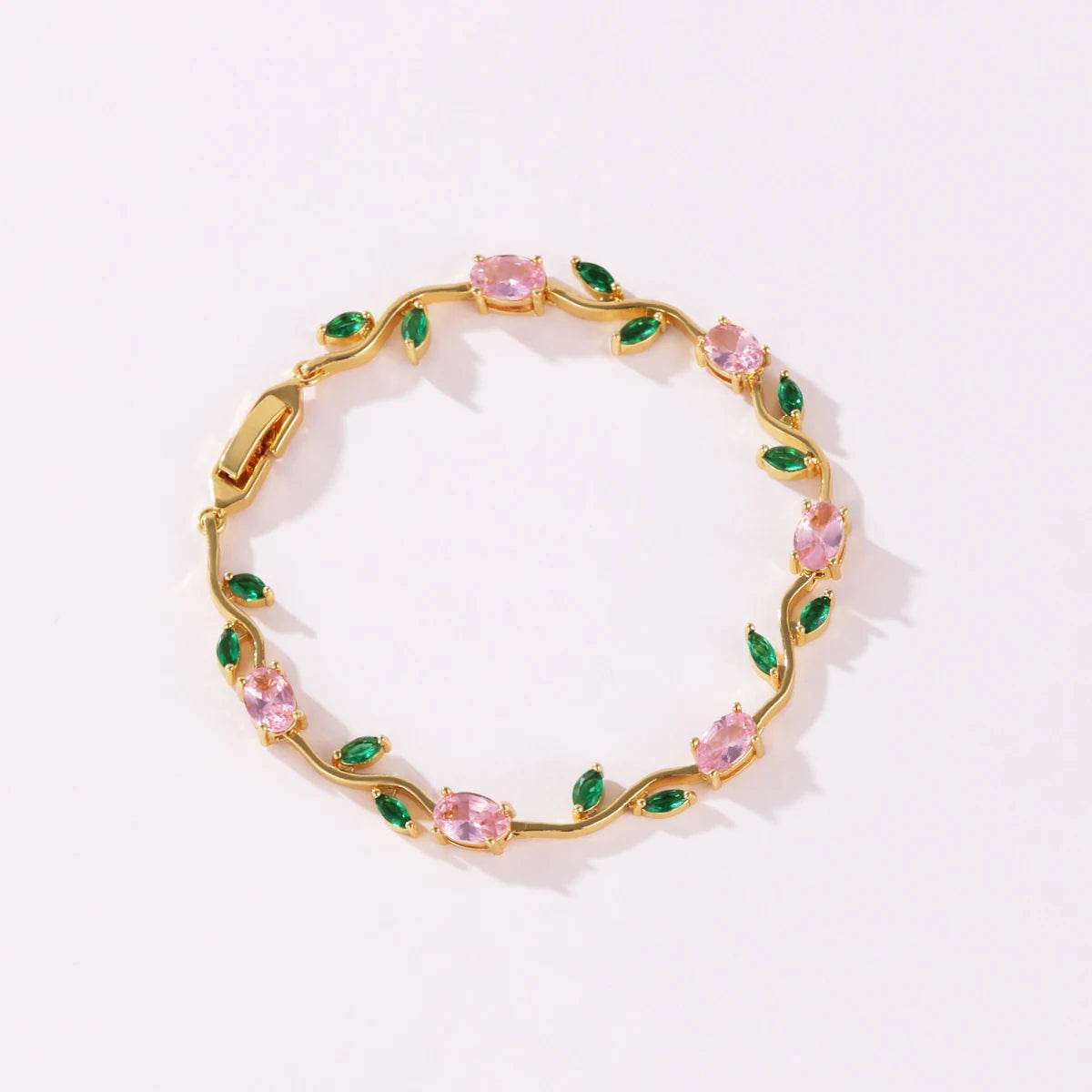 Zartes Armband mit tulpenrosa Zirkonia und filigranen Rankenblumen