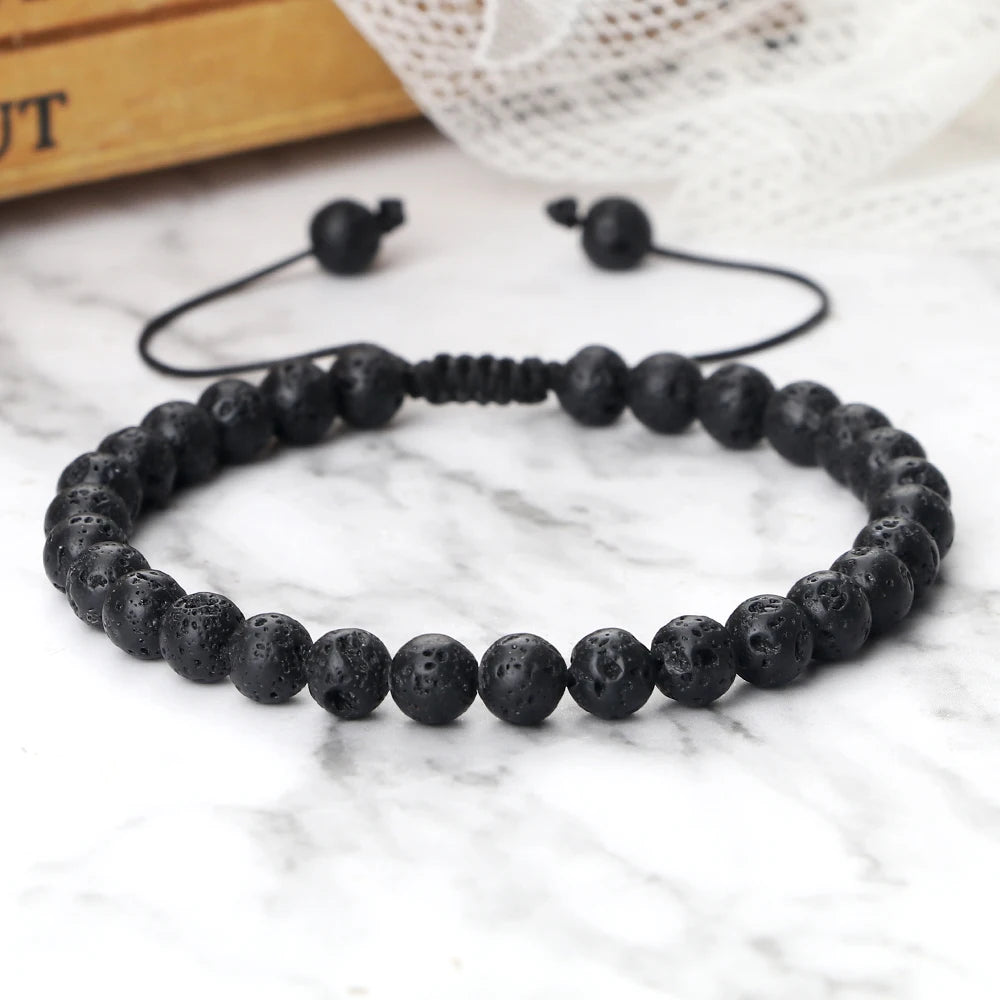 Klassisches Armband aus schwarzem Lavastein – Naturstein-Perlen