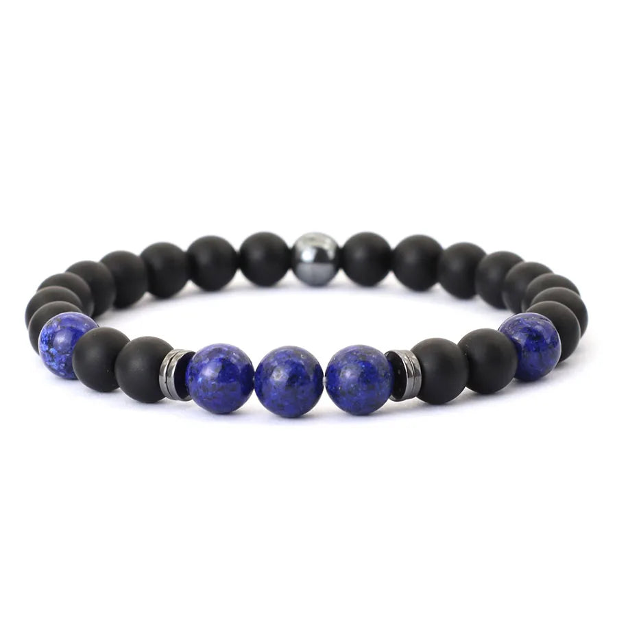 Herrenarmband mit 8 mm Onyx- und Tigerauge-Steinen